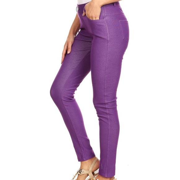 YELETE Purple Stretch Jeggings M – Winter Skinny Pull-On Pants w/ Pockets - Picture 2 of 5